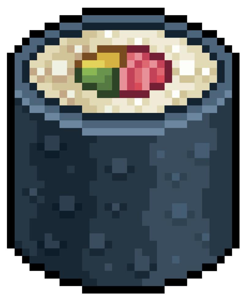 Pixel Art Futomaki Sushi japanisches Essen Vektorsymbol für 8-Bit-Spiel auf weißem Hintergrund vektor