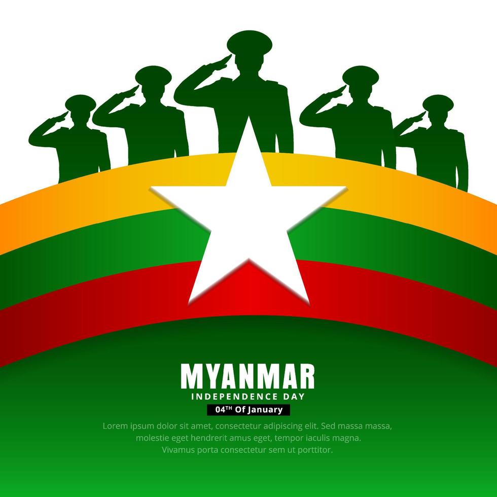 Design-Hintergrund zum Unabhängigkeitstag von Myanmar mit Soldaten-Silhouetten-Vektor. vektor