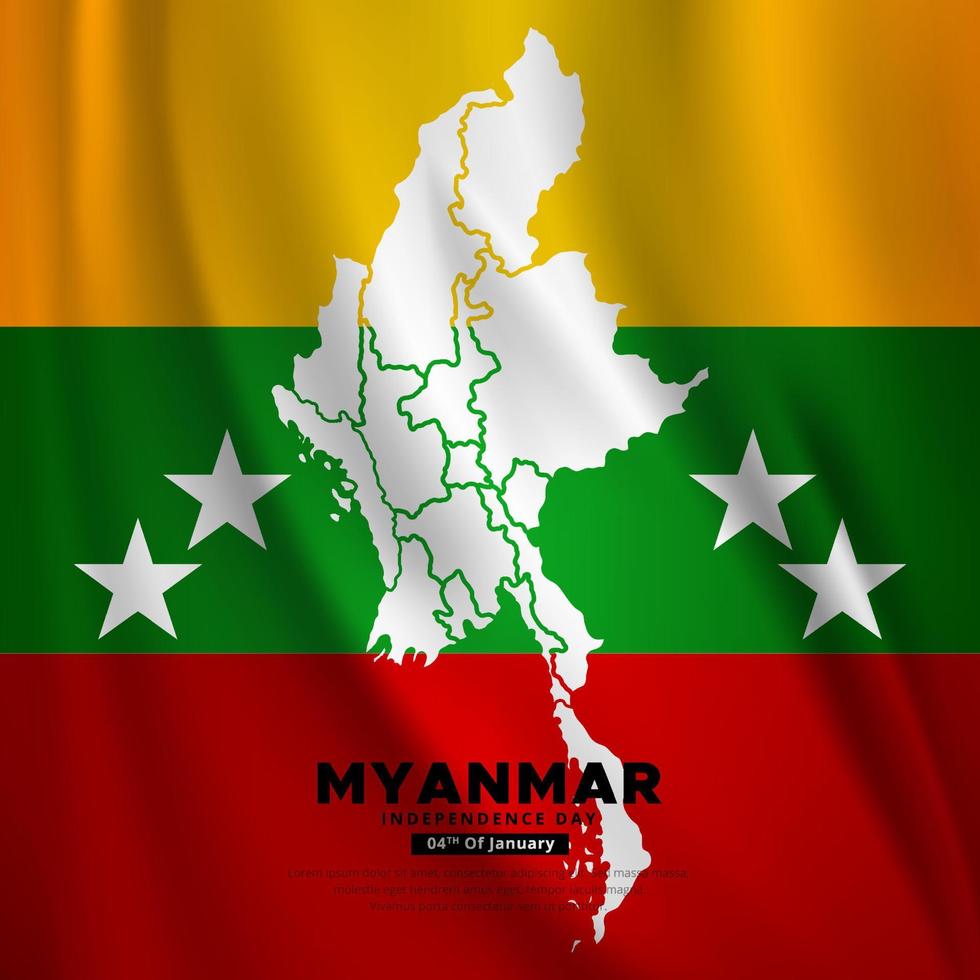 myanmar unabhängigkeitstag design mit gewellter flagge und karten. Tag der Unabhängigkeit Myanmars vektor
