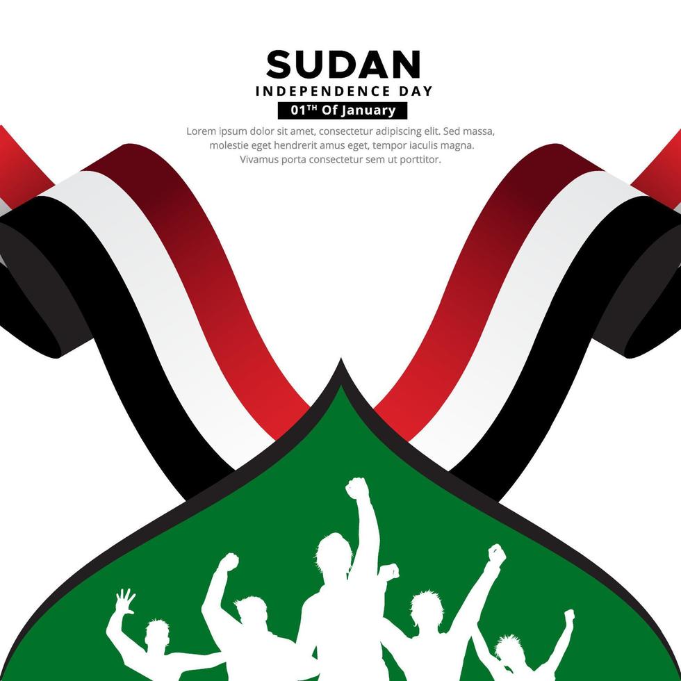 wunderbares sudan-unabhängigkeitstag-design mit soldatensilhouette und gewellter flagge vektor