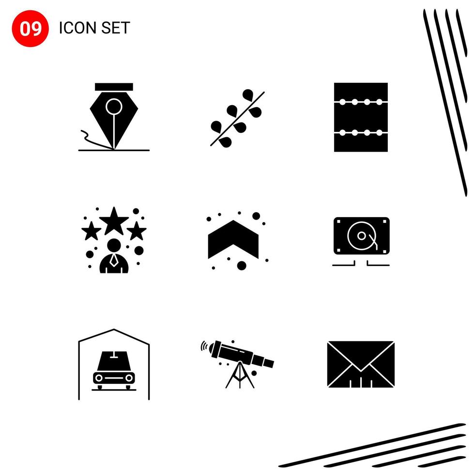 Sammlung von 9 Vektorsymbolen im soliden Stil Pixel perfekte Glyphensymbole für Web und mobile solide Symbolzeichen auf weißem Hintergrund 9 Symbole kreativer schwarzer Symbolvektorhintergrund vektor