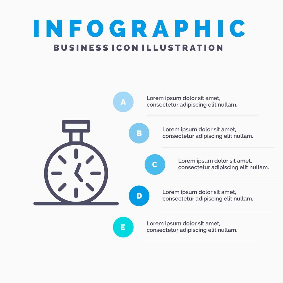 stoppur tid timer räkna linje ikon med 5 steg presentation infographics bakgrund vektor