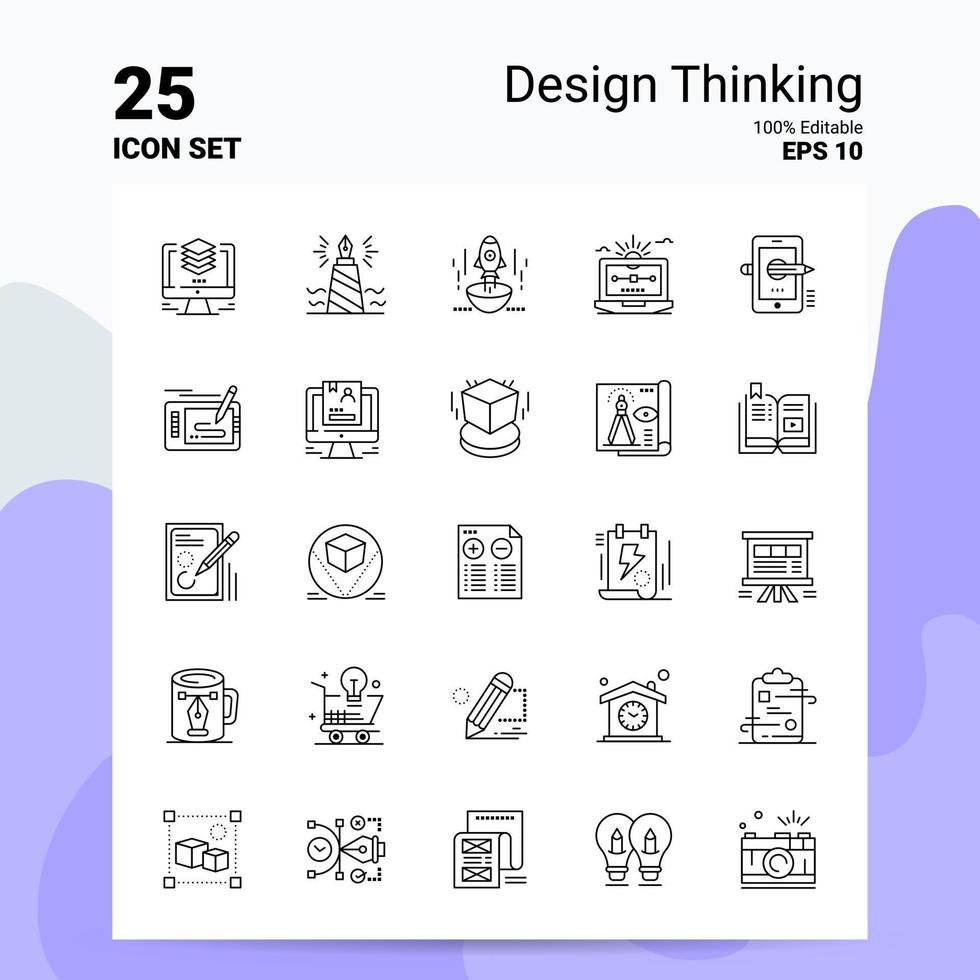 25 Design-Thinking-Icon-Set 100 bearbeitbare Eps 10-Dateien Business-Logo-Konzept-Ideen-Line-Icon-Design vektor