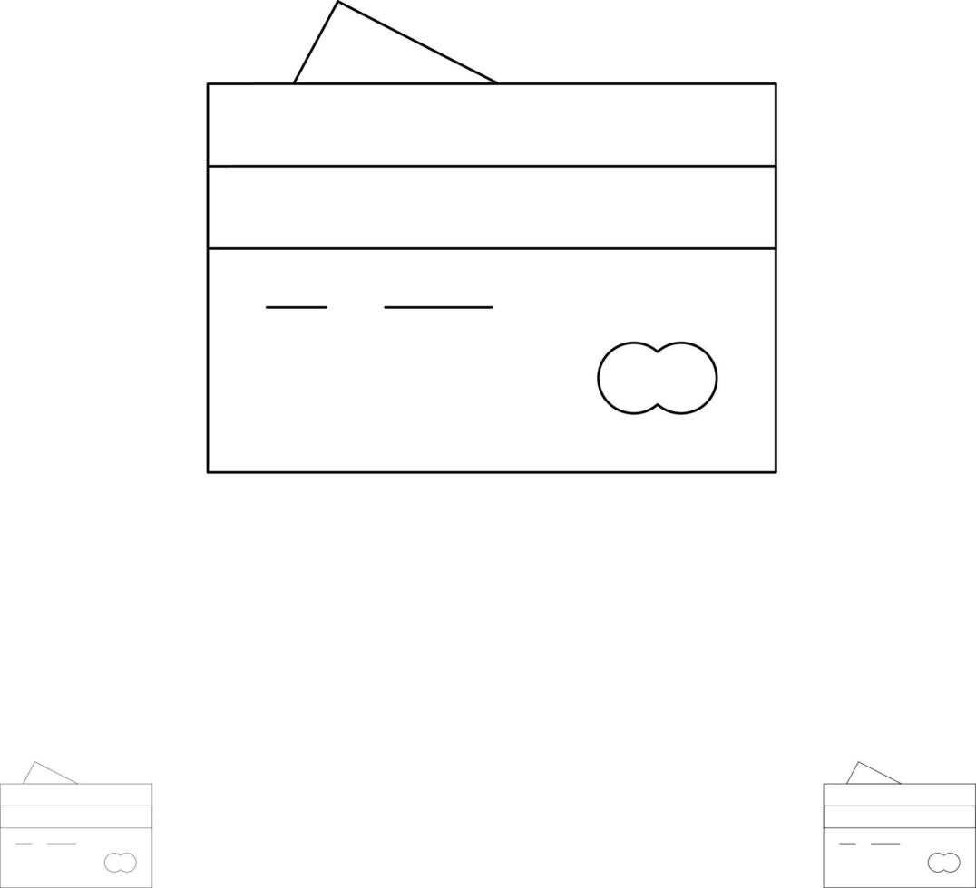 Kreditkarte Bankkarte Karten Kreditfinanzierung Geld einkaufen Fett und dünne schwarze Linie Symbolsatz vektor
