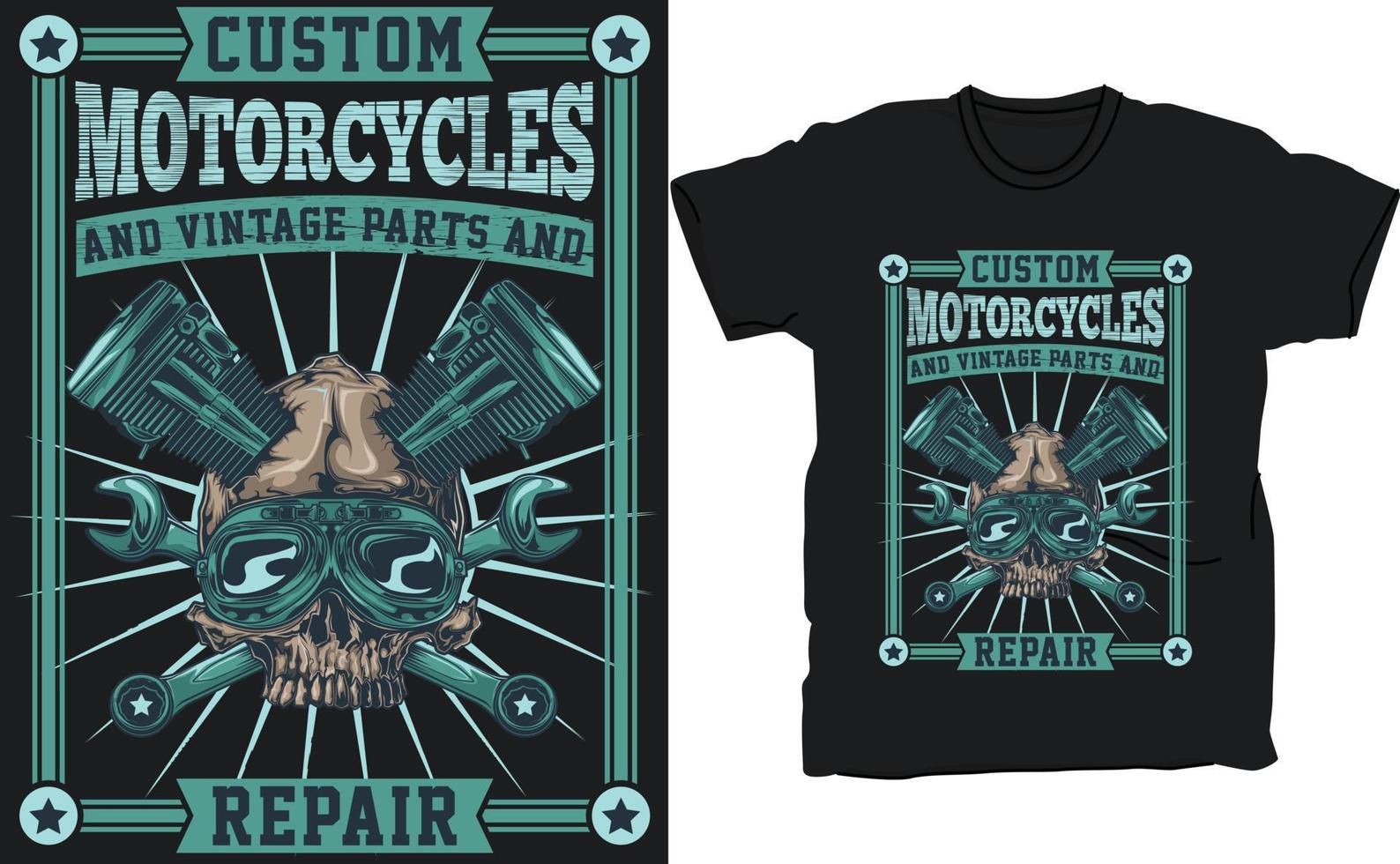 benutzerdefinierte Motorräder und Vintage-Teile und Reparatur-T-Shirt-Design-Vektorvorlage vektor