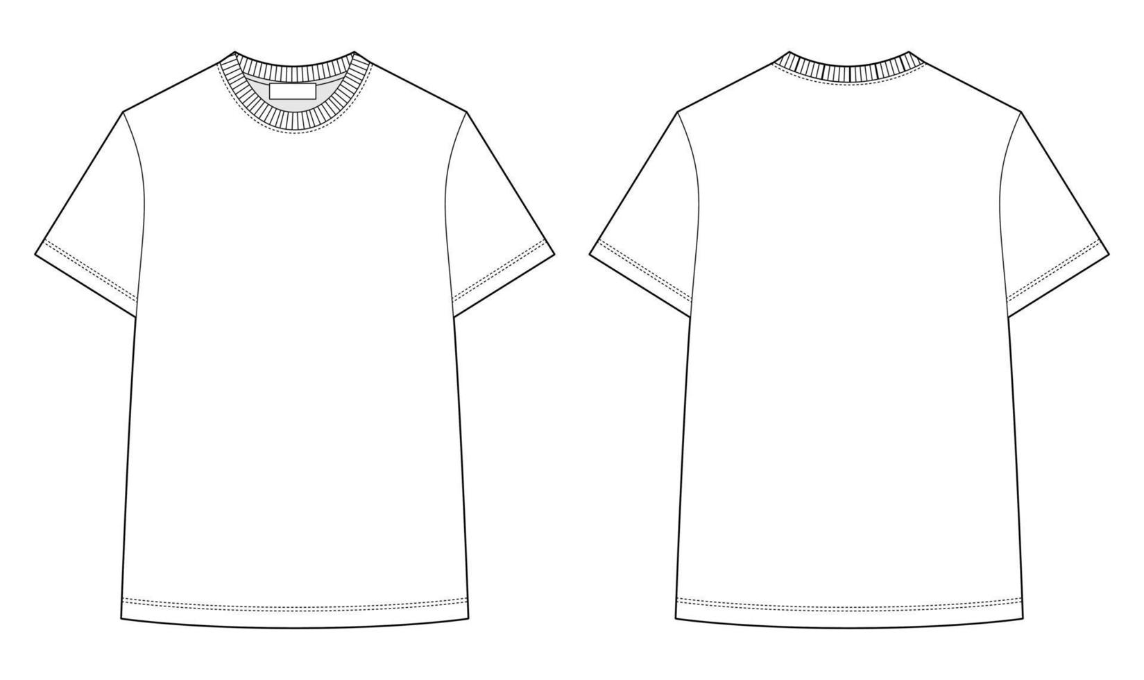 Technische Skizze des Unisex-T-Shirts. Kleidung T-Shirt-Design-Vorlage. vektor
