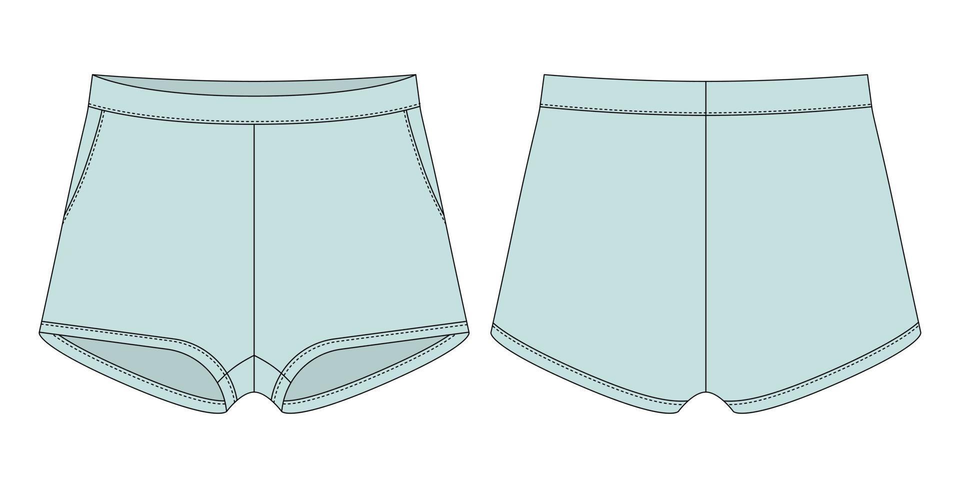 tom shorts byxor teknisk skiss design mall. ljus blå Färg. tillfällig shorts med fickor. vektor
