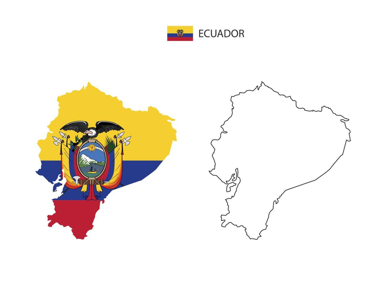 ecuador-karte stadtvektor geteilt durch umriss-einfachheitsstil. haben 2 Versionen, eine schwarze Version mit dünner Linie und eine Version in der Farbe der Landesflagge. beide Karten waren auf dem weißen Hintergrund. vektor