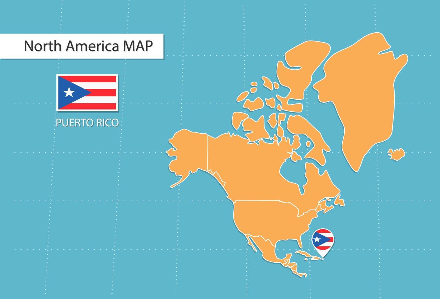 puerto rico Karta i Amerika, ikoner som visar puerto rico plats och flaggor. vektor