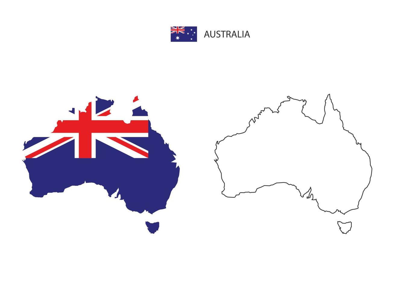 australien-karte stadtvektor geteilt durch umriss-einfachheitsstil. haben 2 Versionen, eine schwarze Version mit dünner Linie und eine Version in der Farbe der Landesflagge. beide Karten waren auf dem weißen Hintergrund. vektor