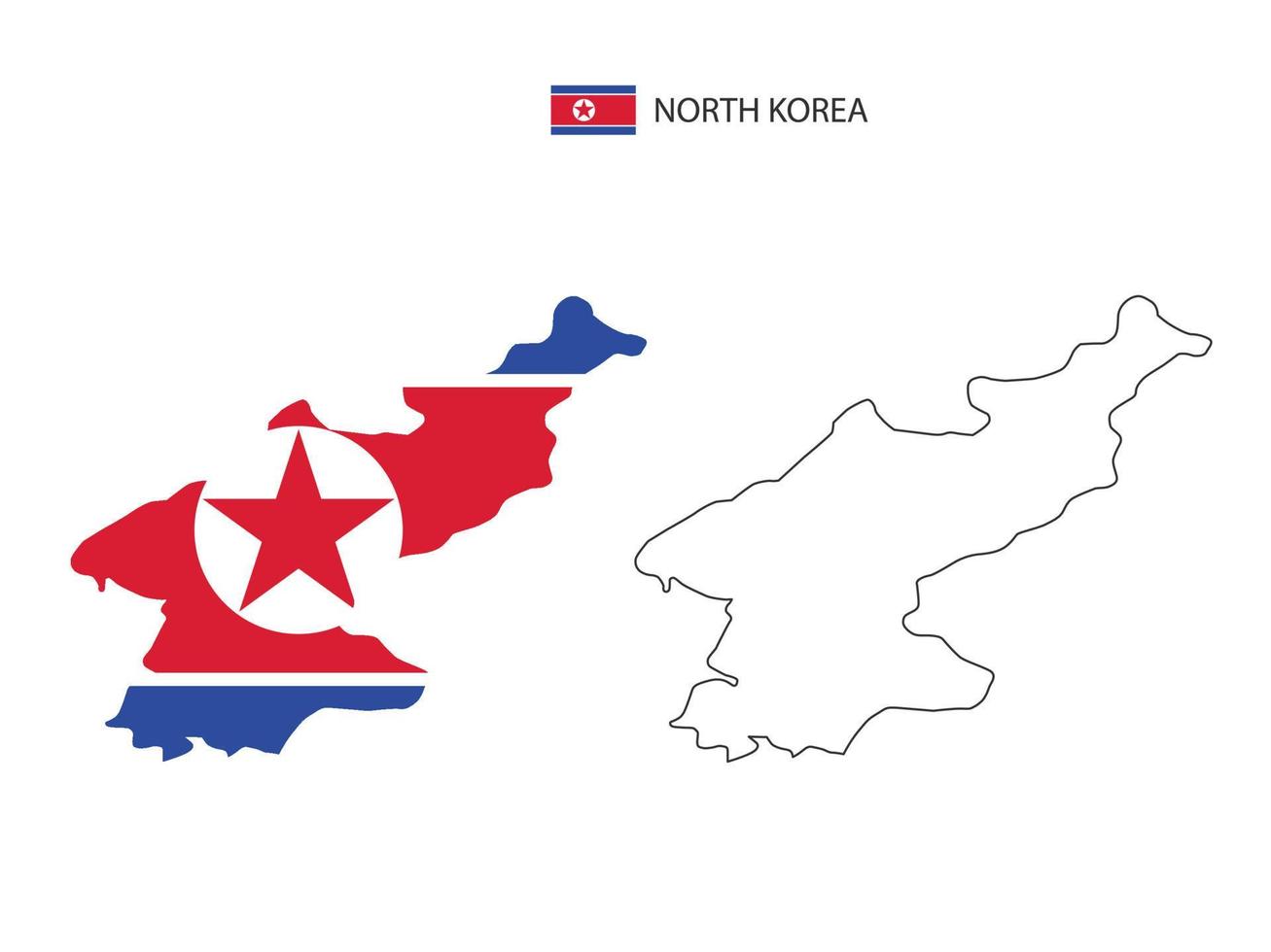 norr korea Karta stad vektor dividerat förbi översikt enkelhet stil. ha 2 versioner, svart tunn linje version och Färg av Land flagga version. både Karta var på de vit bakgrund.