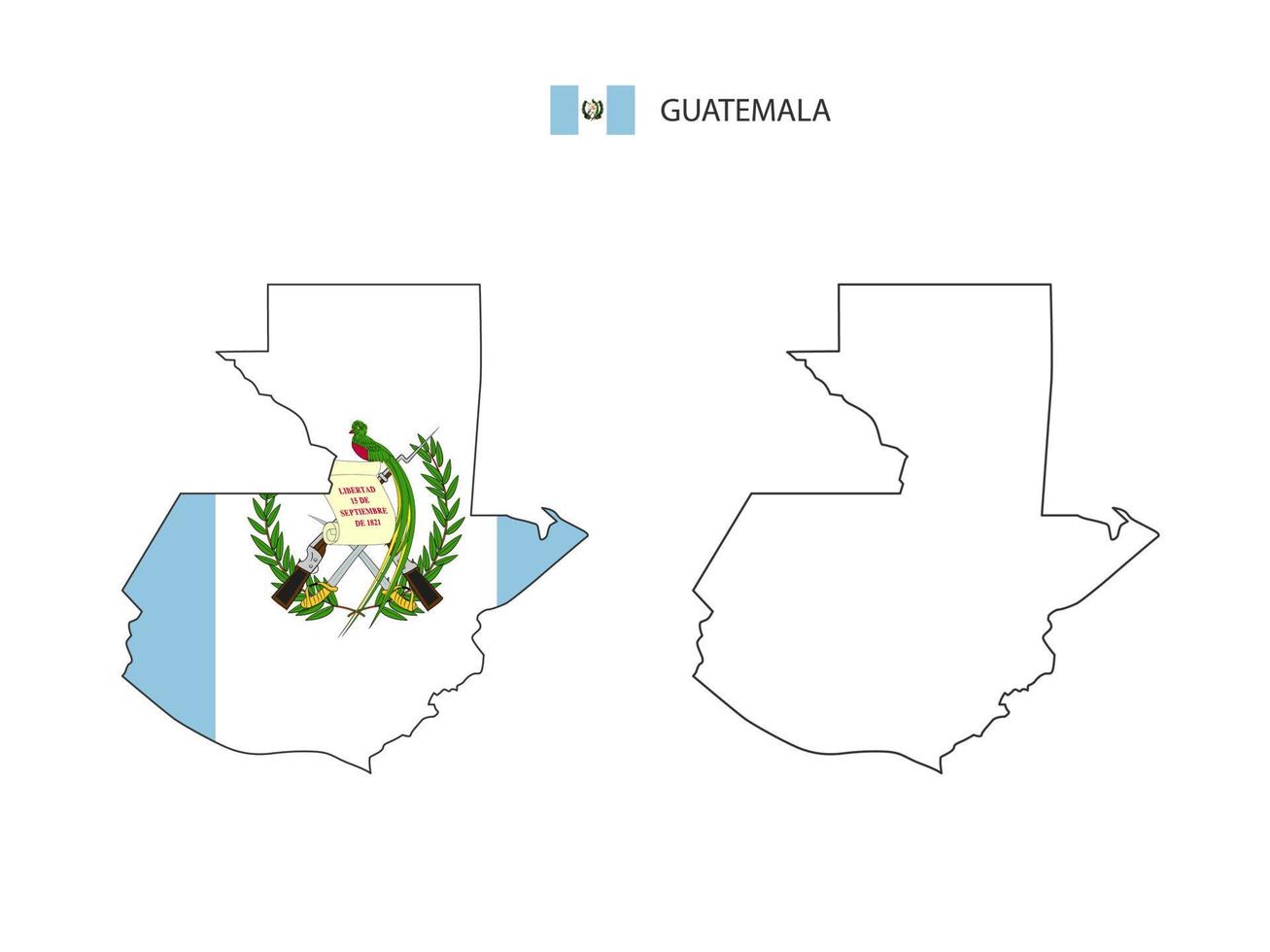 guatemala Karta stad vektor dividerat förbi översikt enkelhet stil. ha 2 versioner, svart tunn linje version och Färg av Land flagga version. både Karta var på de vit bakgrund.