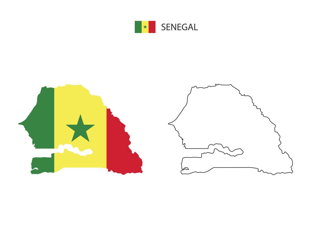 senegal Karta stad vektor dividerat förbi översikt enkelhet stil. ha 2 versioner, svart tunn linje version och Färg av Land flagga version. både Karta var på de vit bakgrund.