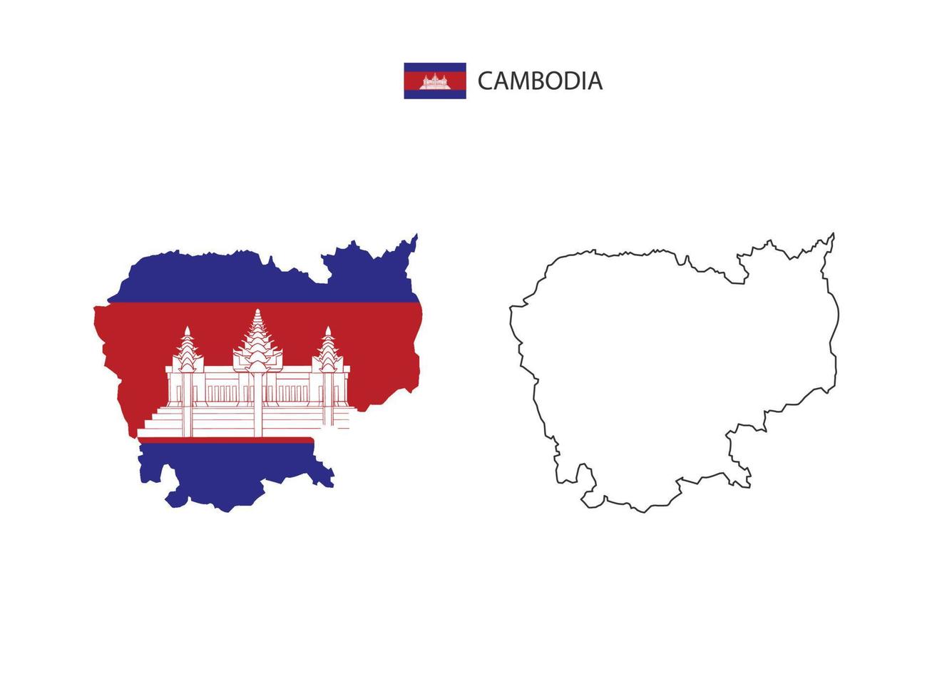 kambodscha karte stadtvektor geteilt durch umrisseinfachheitsstil. haben 2 Versionen, eine schwarze Version mit dünner Linie und eine Version in der Farbe der Landesflagge. beide Karten waren auf dem weißen Hintergrund. vektor