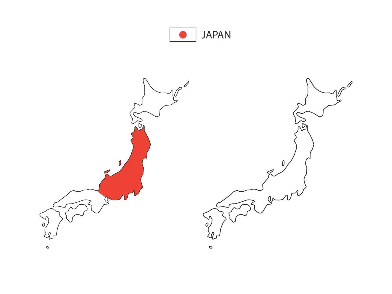 japan Karta stad vektor dividerat förbi översikt enkelhet stil. ha 2 versioner, svart tunn linje version och Färg av Land flagga version. både Karta var på de vit bakgrund.