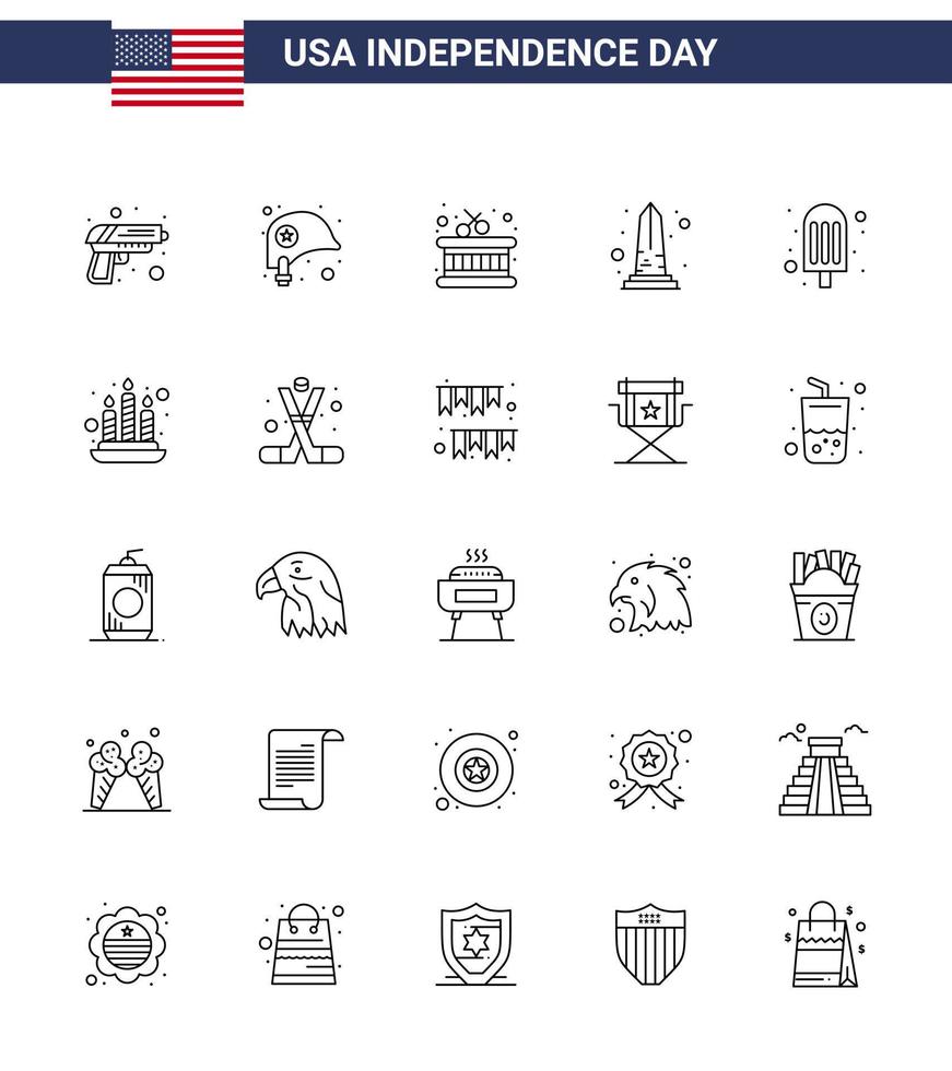 25 linje tecken för USA oberoende dag mat Washington trumma USA monument redigerbar USA dag vektor design element