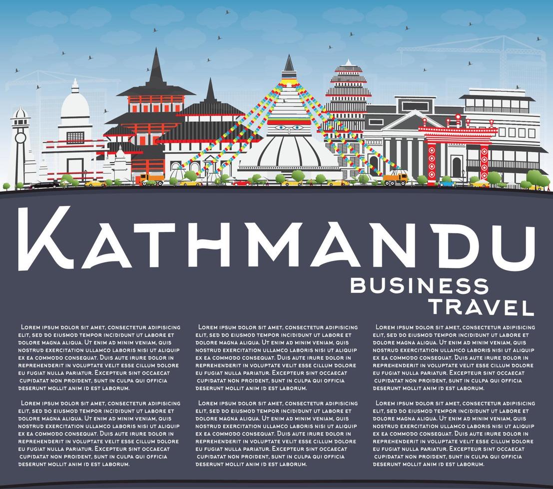 kathmandu horisont med grå byggnader, blå himmel och kopia Plats. vektor