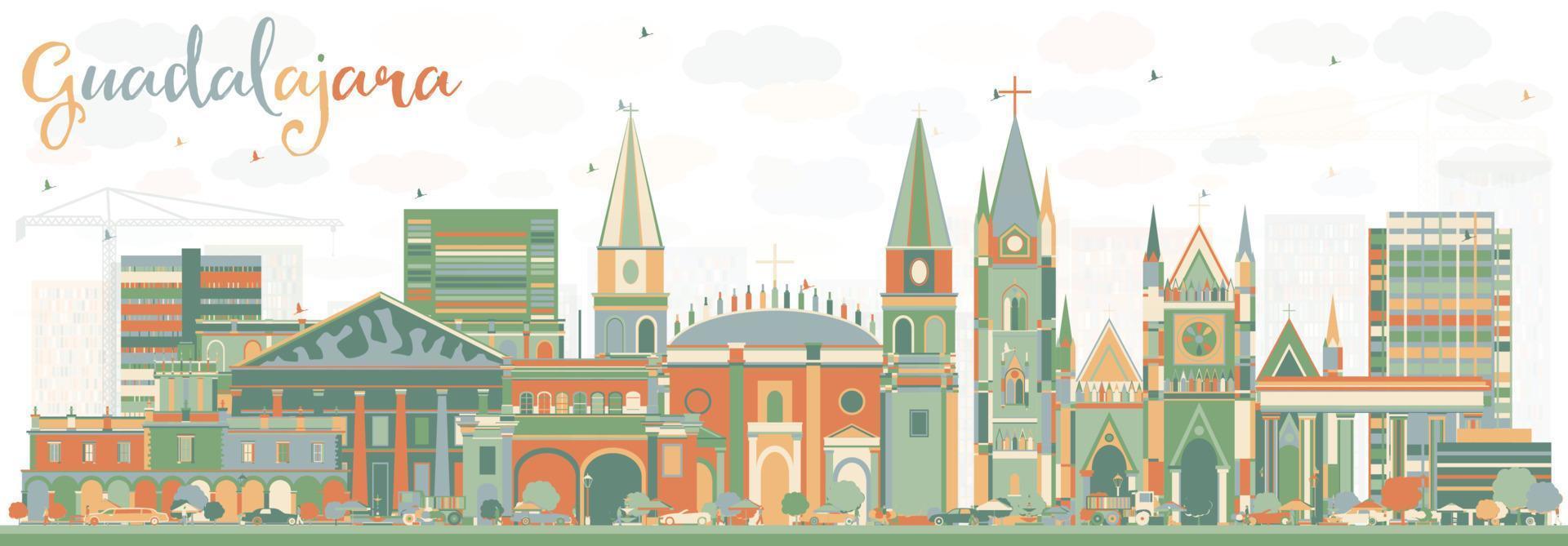 abstrakte Skyline von Guadalajara mit farbigen Gebäuden. vektor