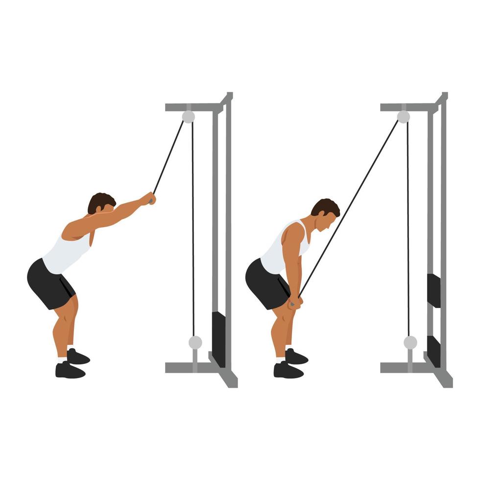 Mann, der Lat-Pulldown-Übung mit geradem Arm macht. flache vektorillustration lokalisiert auf weißem hintergrund vektor