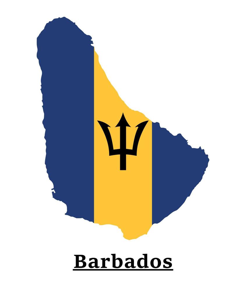 barbados nationalflaggenkartendesign, illustration der barbados-landesflagge innerhalb der karte vektor