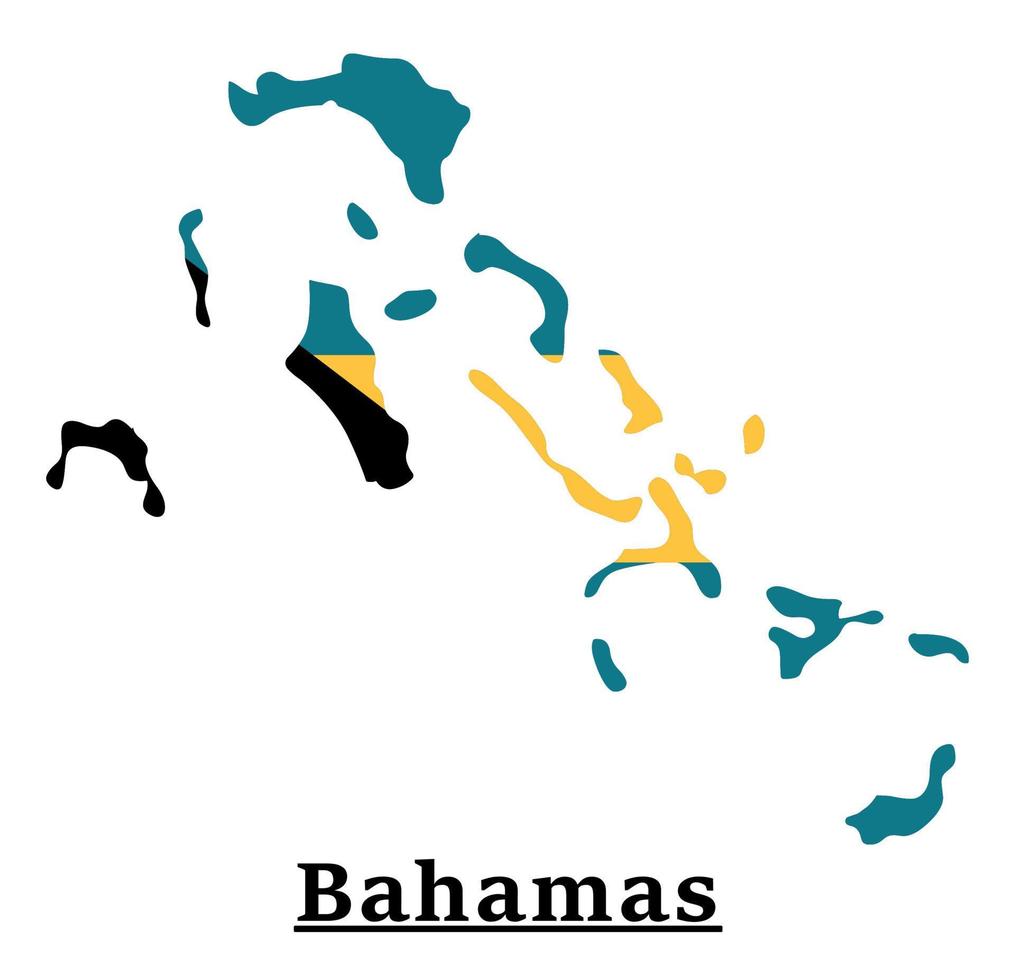 bahamas nationalflaggenkartendesign, illustration der bahamas-landesflagge innerhalb der karte vektor