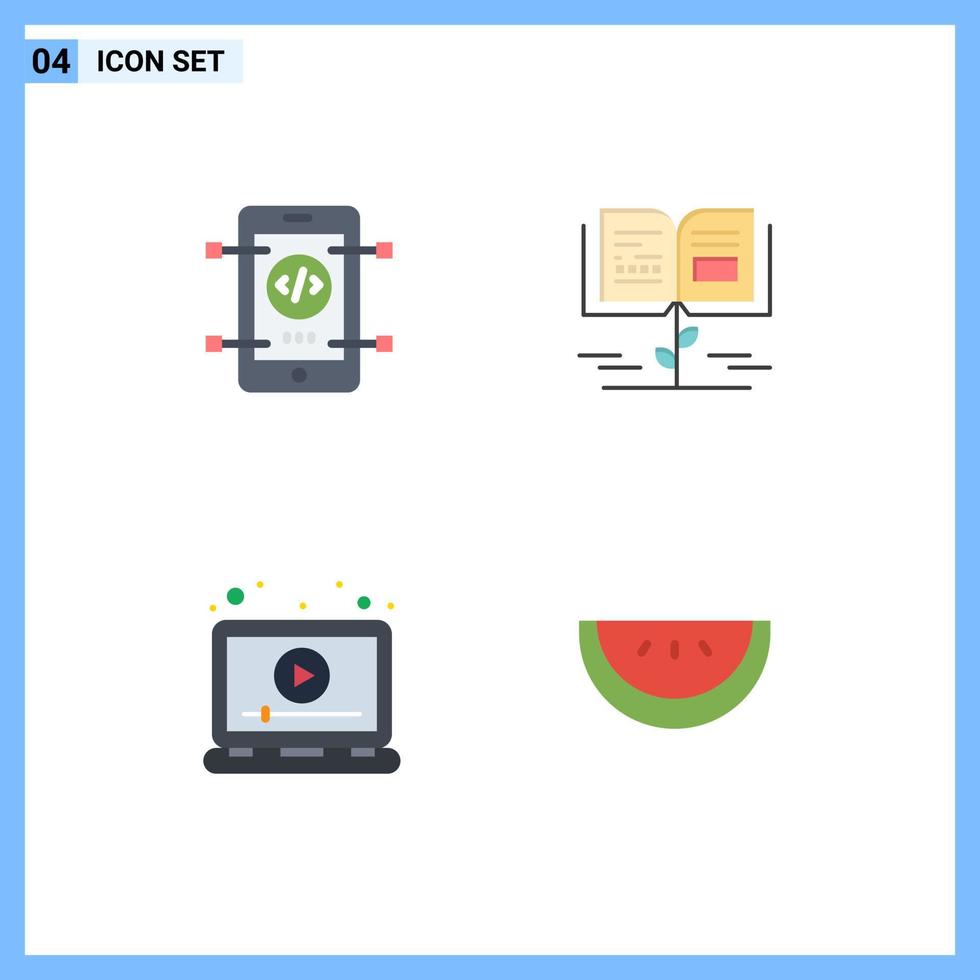 flaches Icon-Set für die mobile Schnittstelle mit 4 Piktogrammen von mobilen Laptop-Web-Wachstumswissen spielen editierbare Vektordesign-Elemente vektor