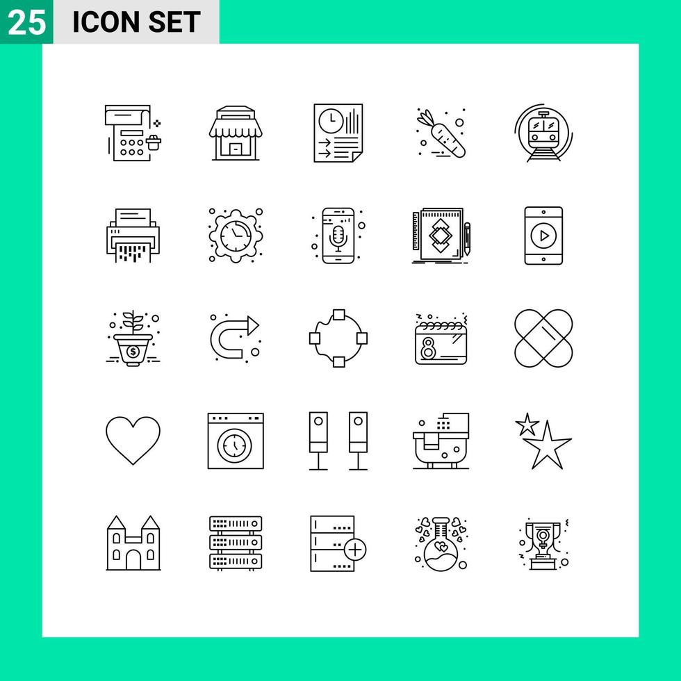 universell ikon symboler grupp av 25 modern rader av smart metro data vegetabiliska morot redigerbar vektor design element