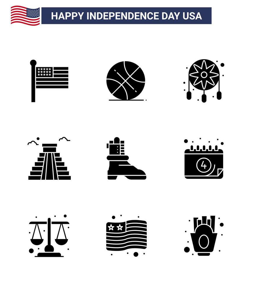 9 usa Solid Glyph Pack of Independence Day Zeichen und Symbole des amerikanischen Boot-Verzierungs-amerikanischen Gebäudes editierbare usa-Tag-Vektordesign-Elemente vektor