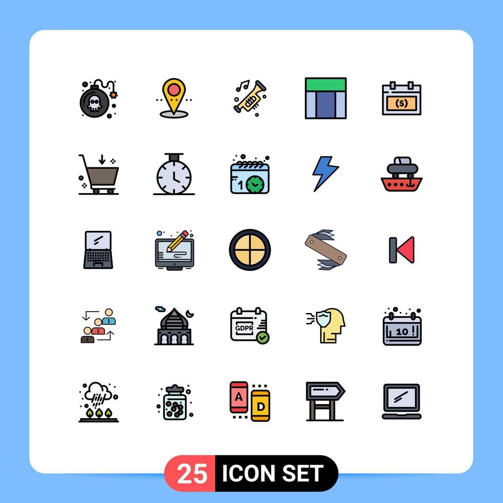 25 universell fylld linje platt Färg tecken symboler av utnämning hemsida bil hemsida layout redigerbar vektor design element