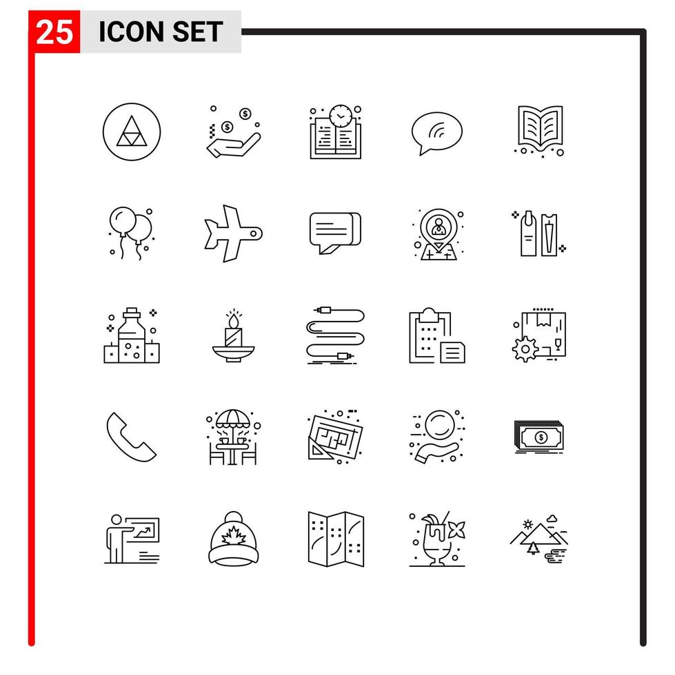 25 Zeilenpaket für Benutzeroberflächen mit modernen Zeichen und Symbolen von Buchsand-Hand-Chat-Nachrichten editierbare Vektordesign-Elemente vektor