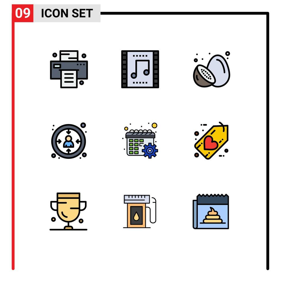gruppe von 9 gefüllten flachen farben zeichen und symbole für kalendererfahrung lebensmittelkunden sommerfrucht editierbare vektorgestaltungselemente vektor