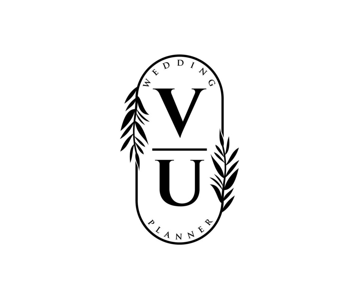 vu initialen brief hochzeitsmonogramm logos sammlung, handgezeichnete moderne minimalistische und florale vorlagen für einladungskarten, save the date, elegante identität für restaurant, boutique, café im vektor