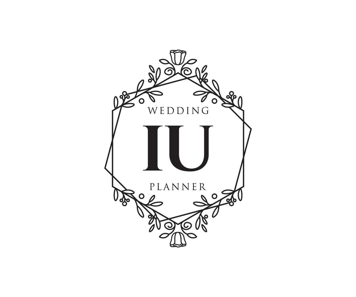 iu initialer brev bröllop monogram logotyper samling, hand dragen modern minimalistisk och blommig mallar för inbjudan kort, spara de datum, elegant identitet för restaurang, boutique, Kafé i vektor