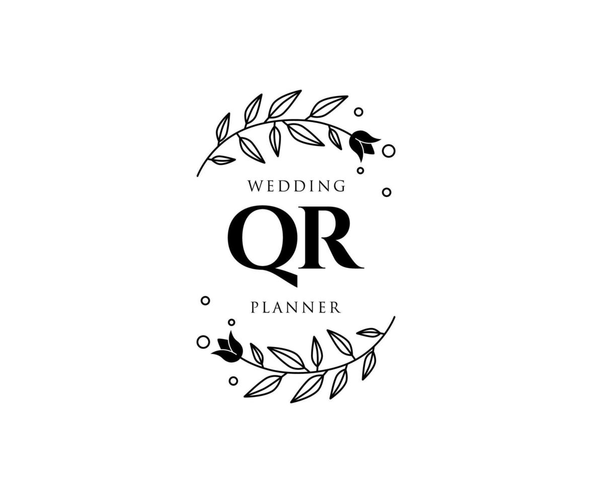 qr initialen brief hochzeitsmonogramm logos sammlung, handgezeichnete moderne minimalistische und florale vorlagen für einladungskarten, save the date, elegante identität für restaurant, boutique, café im vektor