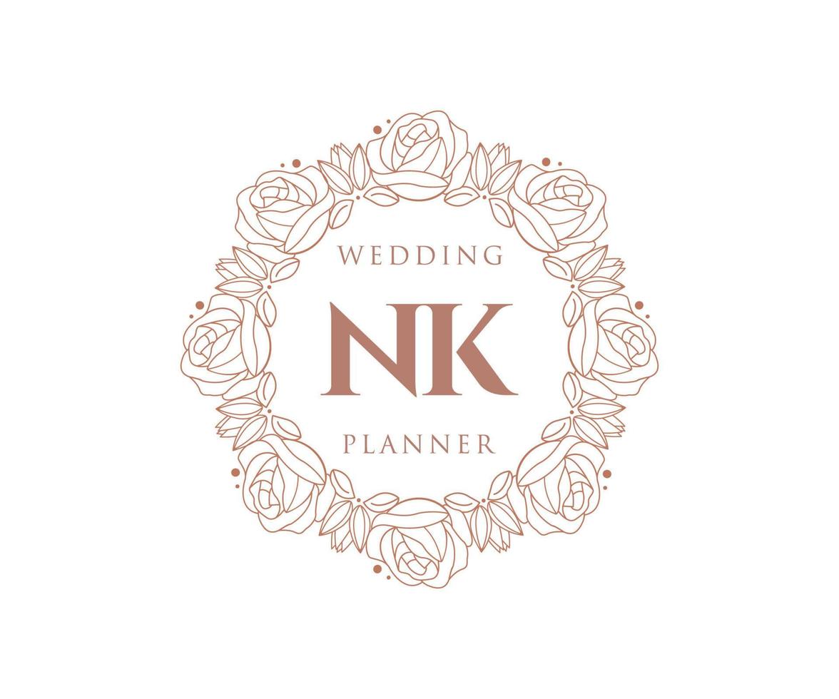 nk initialen brief hochzeitsmonogramm logos sammlung, handgezeichnete moderne minimalistische und florale vorlagen für einladungskarten, save the date, elegante identität für restaurant, boutique, café im vektor