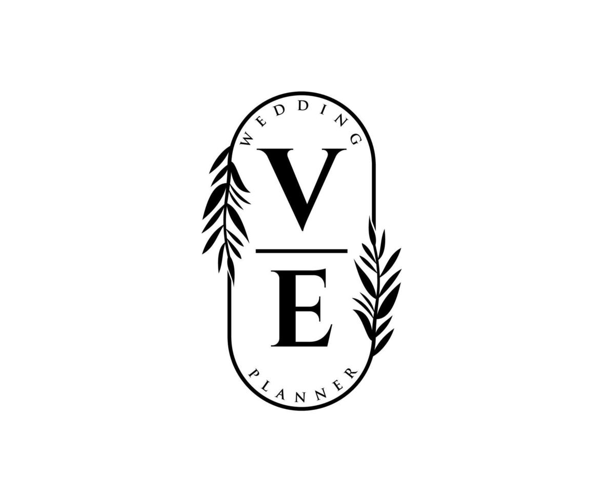 ve initials brief hochzeitsmonogramm logos sammlung, handgezeichnete moderne minimalistische und florale vorlagen für einladungskarten, save the date, elegante identität für restaurant, boutique, café im vektor