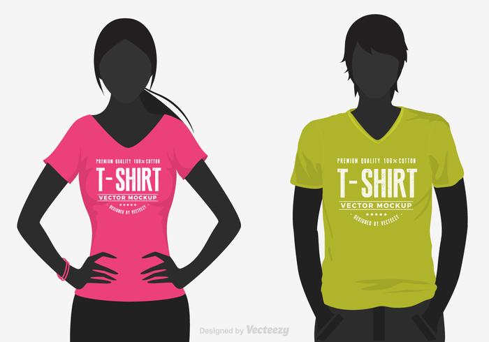 Weibliche und männliche V-Ausschnitt Shirt Vorlage Vektor