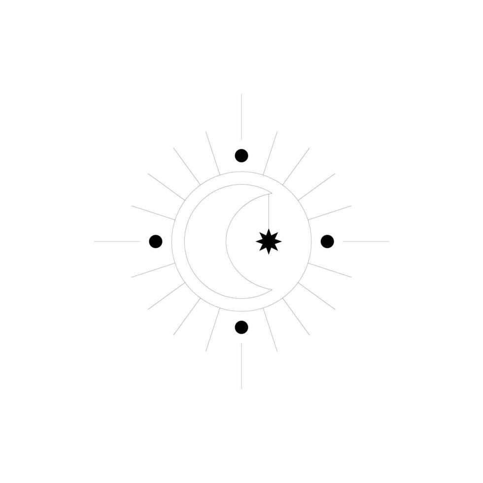 eps10 schwarzer Vektormond mit Sonne abstrakte Linie Kunstsymbol isoliert auf weißem Hintergrund. Sonnenstrahlen umreißen das Symbol in einem einfachen, flachen, trendigen, modernen Stil für Ihr Website-Design, Logo und Ihre Anwendung vektor