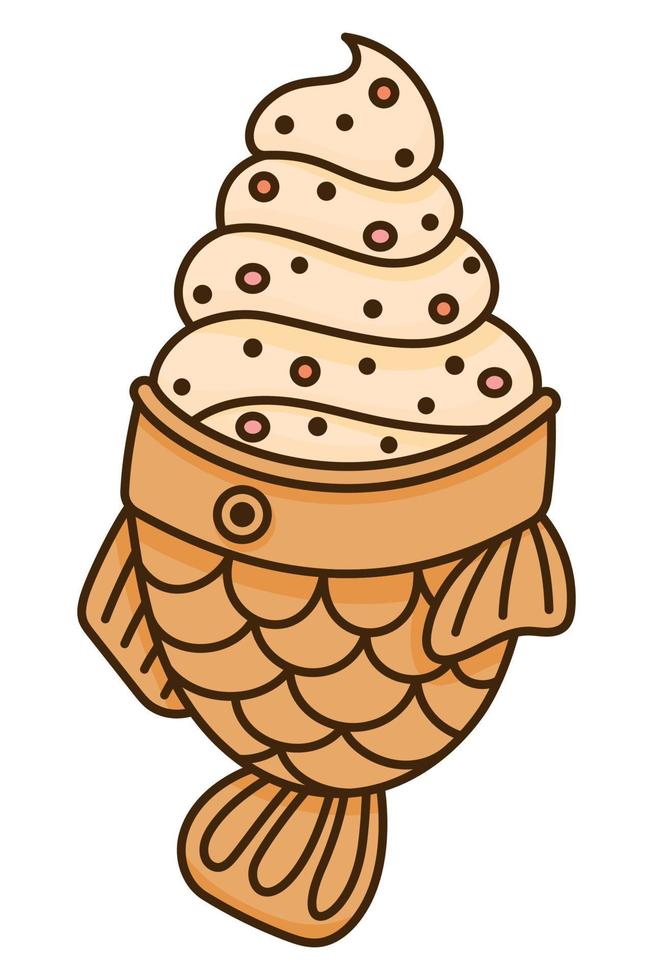 Taiyaki-Eis japanisches Gebäck. Kuchen in Fischform mit Vanilleeis. japanisches Streetfood vektor