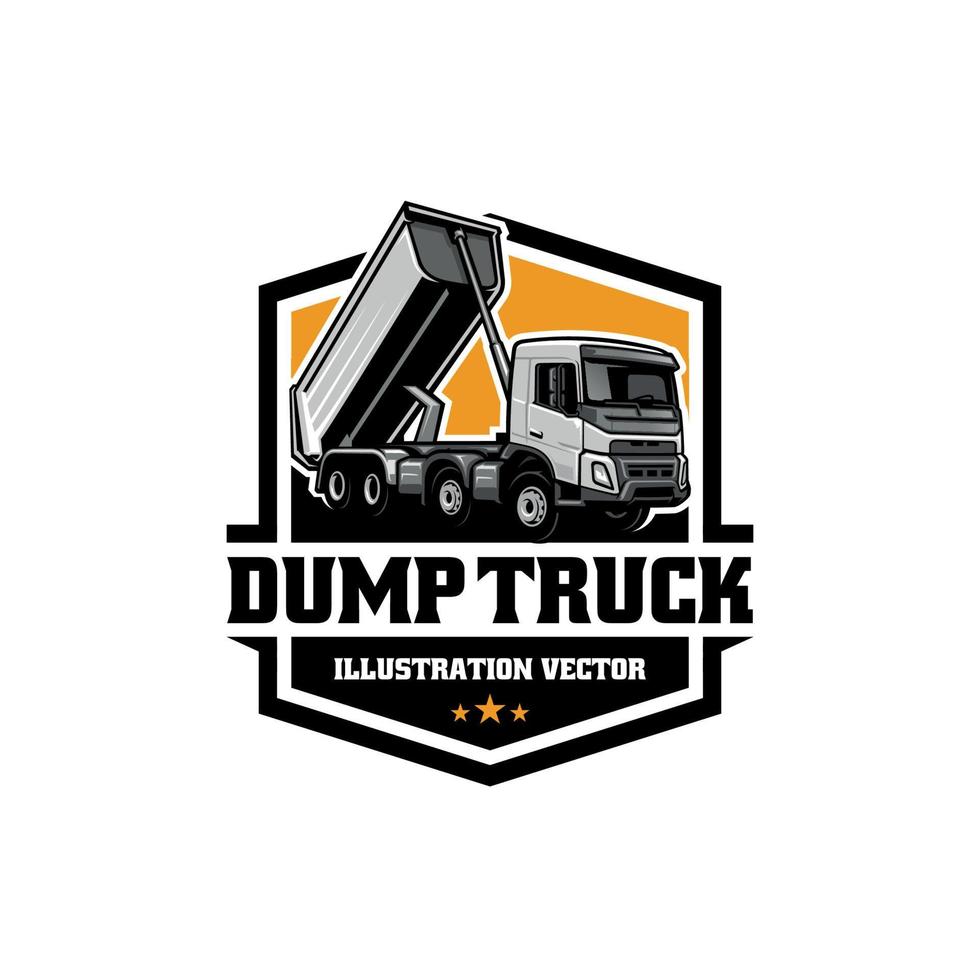 dumpa lastbil, lastbilstransporter premie logotyp vektor