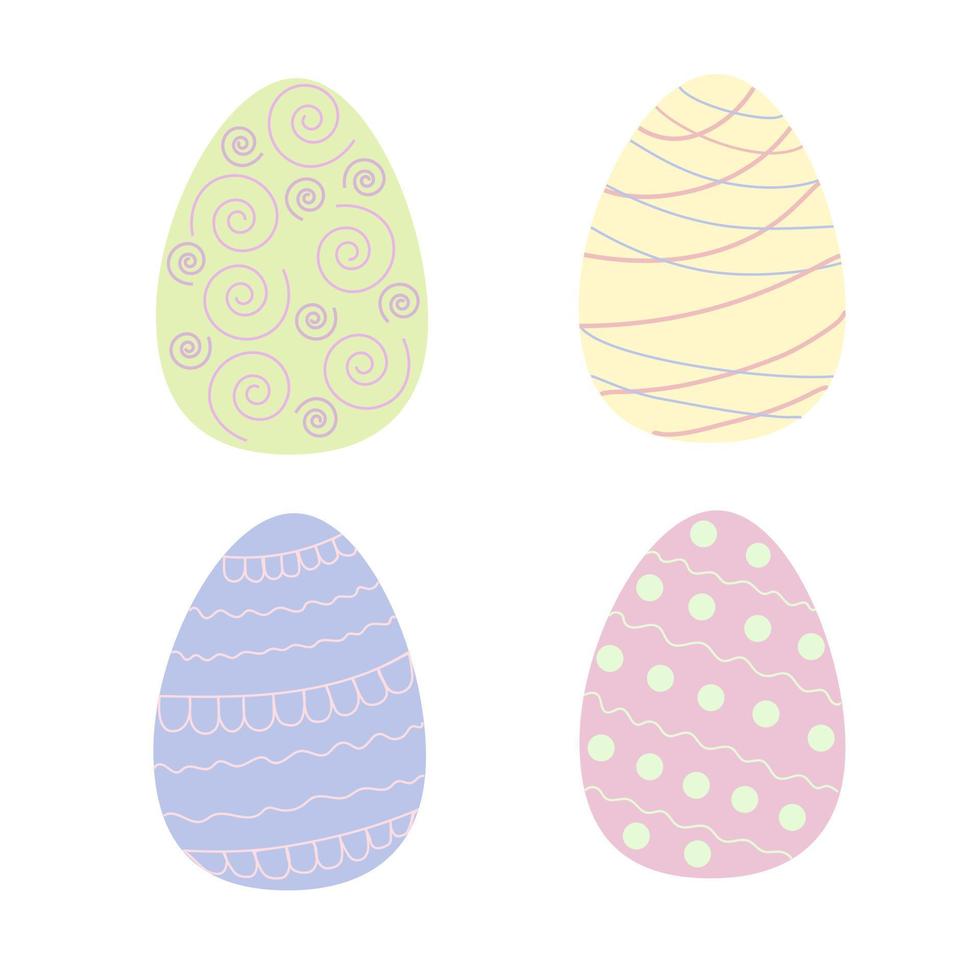 Osterferiensymbol bunt dekorierte Eier in Pastelltönen, flache Vektorillustration für festliche Frühlingsdekoration, Grußkarten, Einladungen, Banner, Webdesign vektor