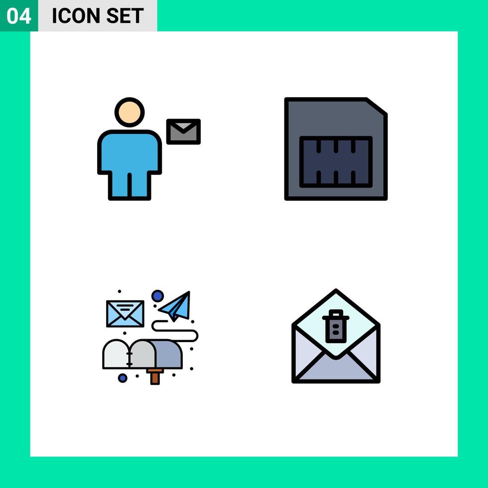 moderner Satz von 4 gefüllten flachen Farben Piktogramm von Avatar-E-Mail-menschlichen mobilen Post-editierbaren Vektordesign-Elementen vektor
