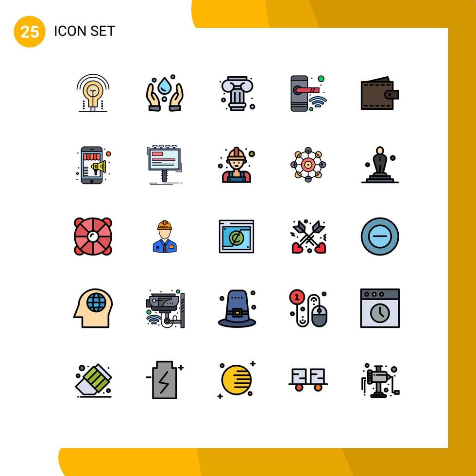 25 universell fylld linje platt Färg tecken symboler av användare finansiera kolumn företag låsa redigerbar vektor design element