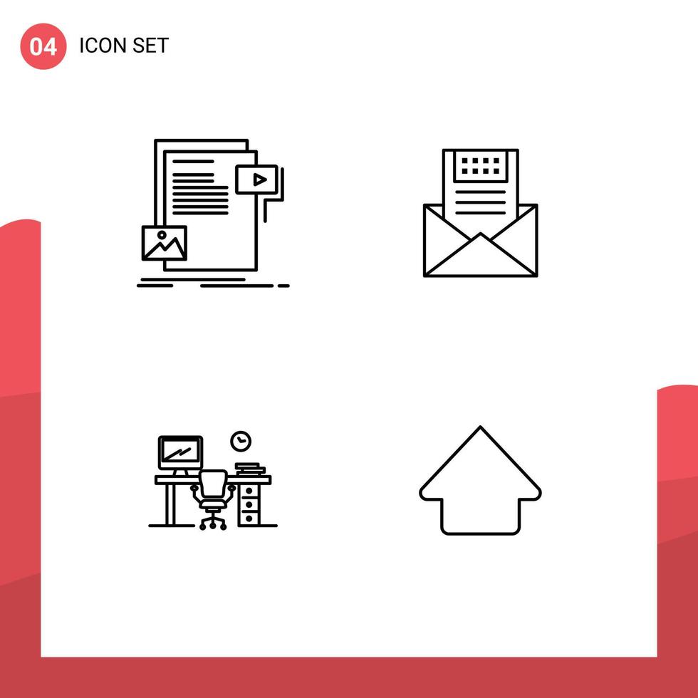 redigerbar vektor linje packa av 4 enkel fylld linje platt färger av data kuvert media kommunikation post redigerbar vektor design element