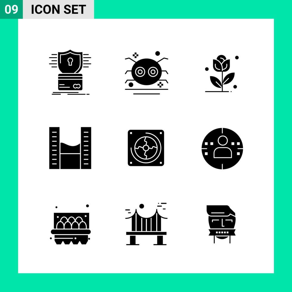 Packung mit 9 Solid Style Icon Set Glyphen-Symbolen für den Druck kreative Zeichen isoliert auf weißem Hintergrund 9 Icon Set kreativer schwarzer Icon-Vektor-Hintergrund vektor