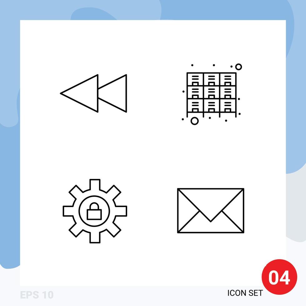 uppsättning av 4 modern ui ikoner symboler tecken för bakåt låsa låda kuggstång kommunikation redigerbar vektor design element