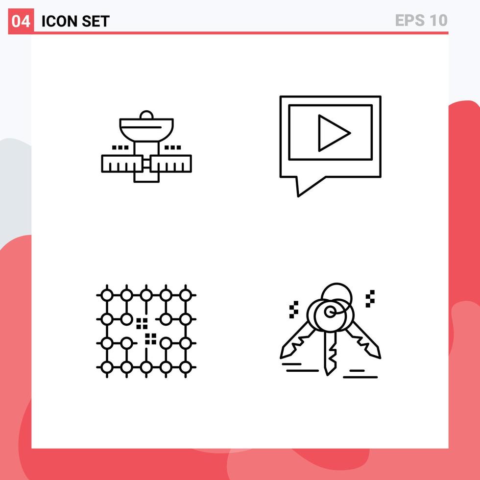 satz von 4 modernen ui-symbolen symbole zeichen für gps-verbindung satelliten-chat-raster editierbare vektordesign-elemente vektor