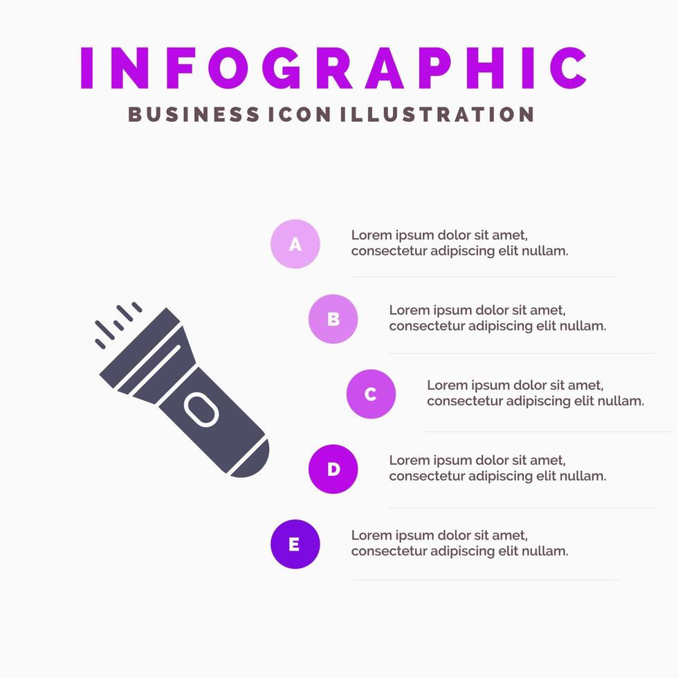 taschenlampe licht taschenlampe flash infografiken präsentationsvorlage 5 schritte präsentation vektor