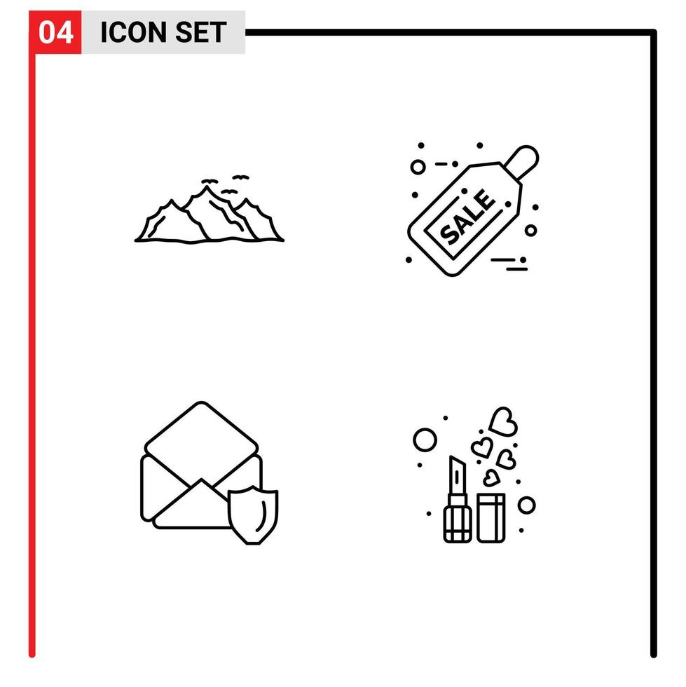 redigerbar vektor linje packa av 4 enkel fylld linje platt färger av berg BRP natur jul öppen redigerbar vektor design element