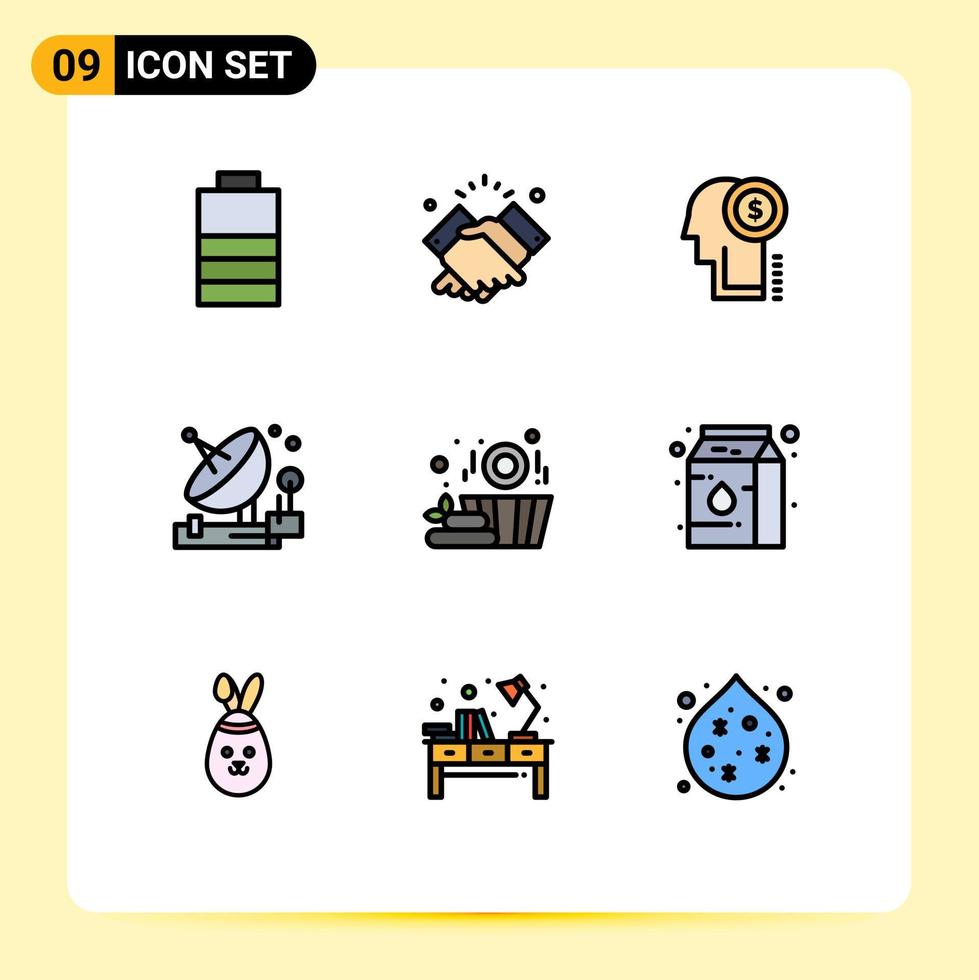uppsättning av 9 modern ui ikoner symboler tecken för bastu satellit aning parabolisk antenn redigerbar vektor design element